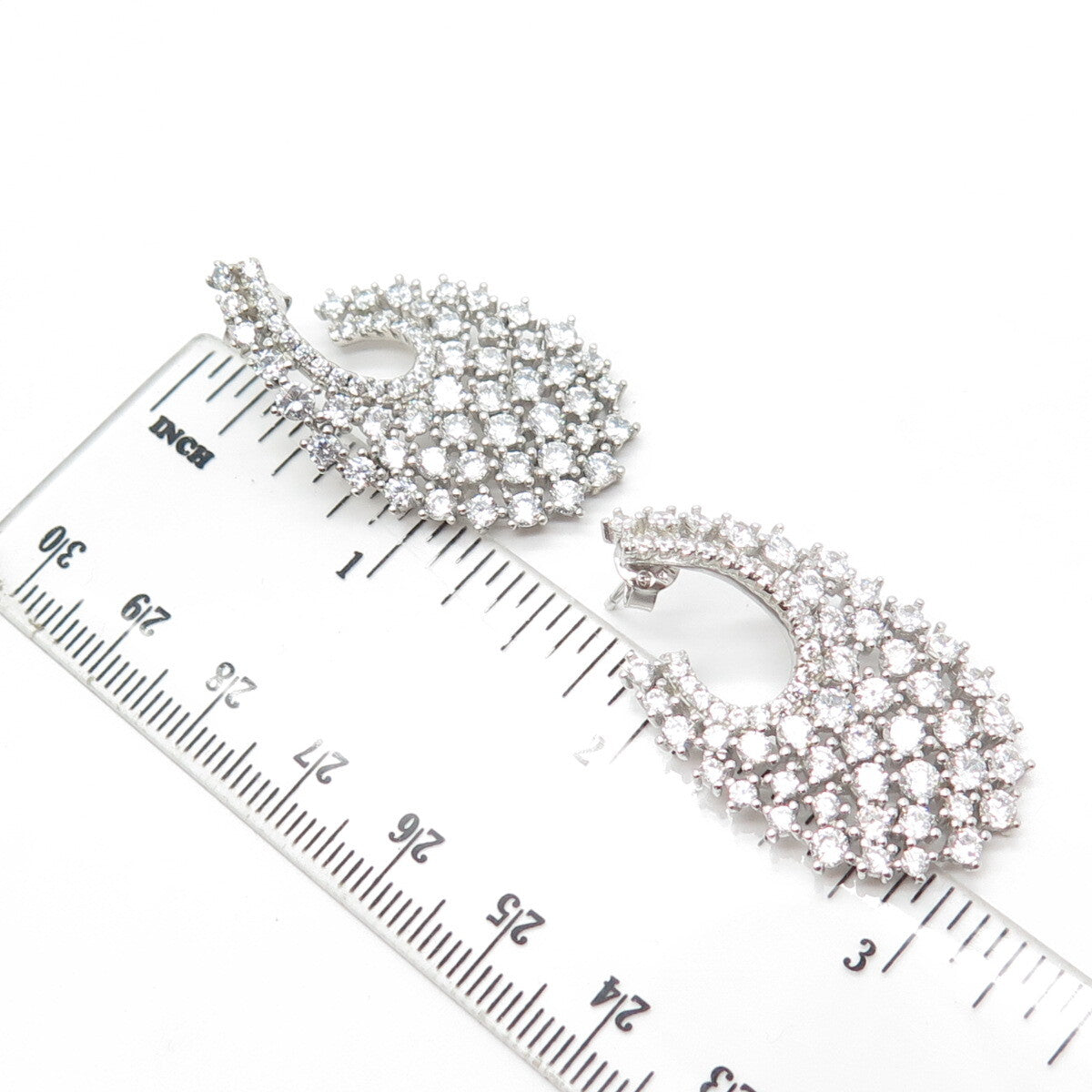 925 Sterling Silver White C Z Cluster Dangling Drop Earrings