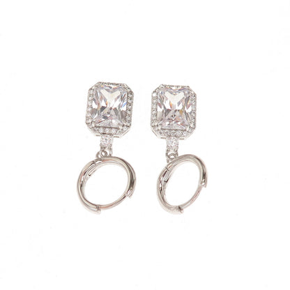 925 Sterling Silver Radiant & Round-Cut C Z Dangle Earrings