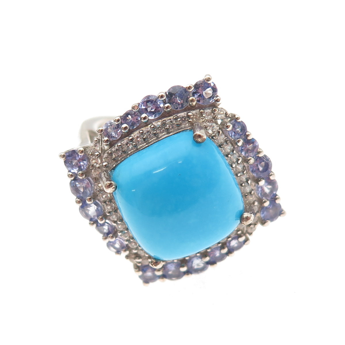 Chuck Clemency Sterling Silver Real Turquoise Tanzanite White Topaz Ring Size 8