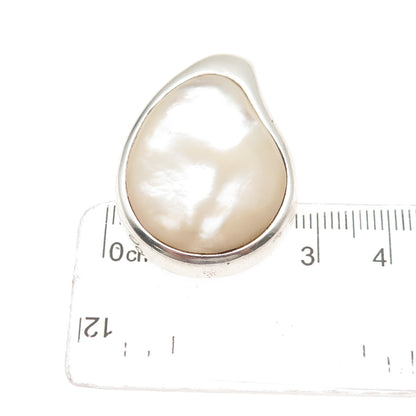 925 Sterling Silver Vintage Real MOP Modernist Slide Pendant