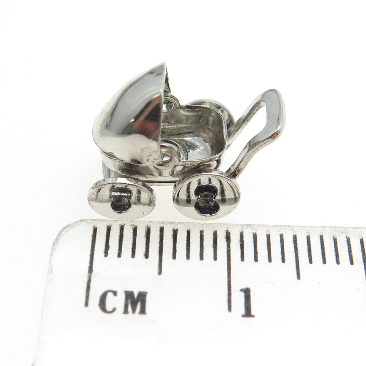 925 Sterling Silver Vintage Baby Carriage Minimalist 3D Charm Pendant