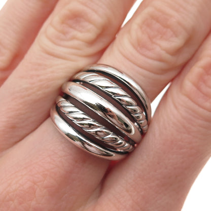 Ted Ott 925 Sterling Silver Vintage Italy Modernist 5-Row Oxidized Ring Size 8