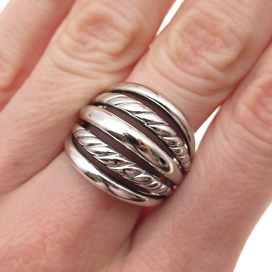 Ted Ott 925 Sterling Silver Vintage Italy Modernist 5-Row Oxidized Ring Size 8