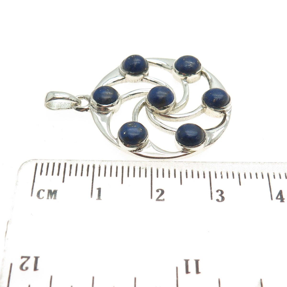 925 Sterling Silver Vintage Real Lapis Lazuli Twisted Charm Pendant