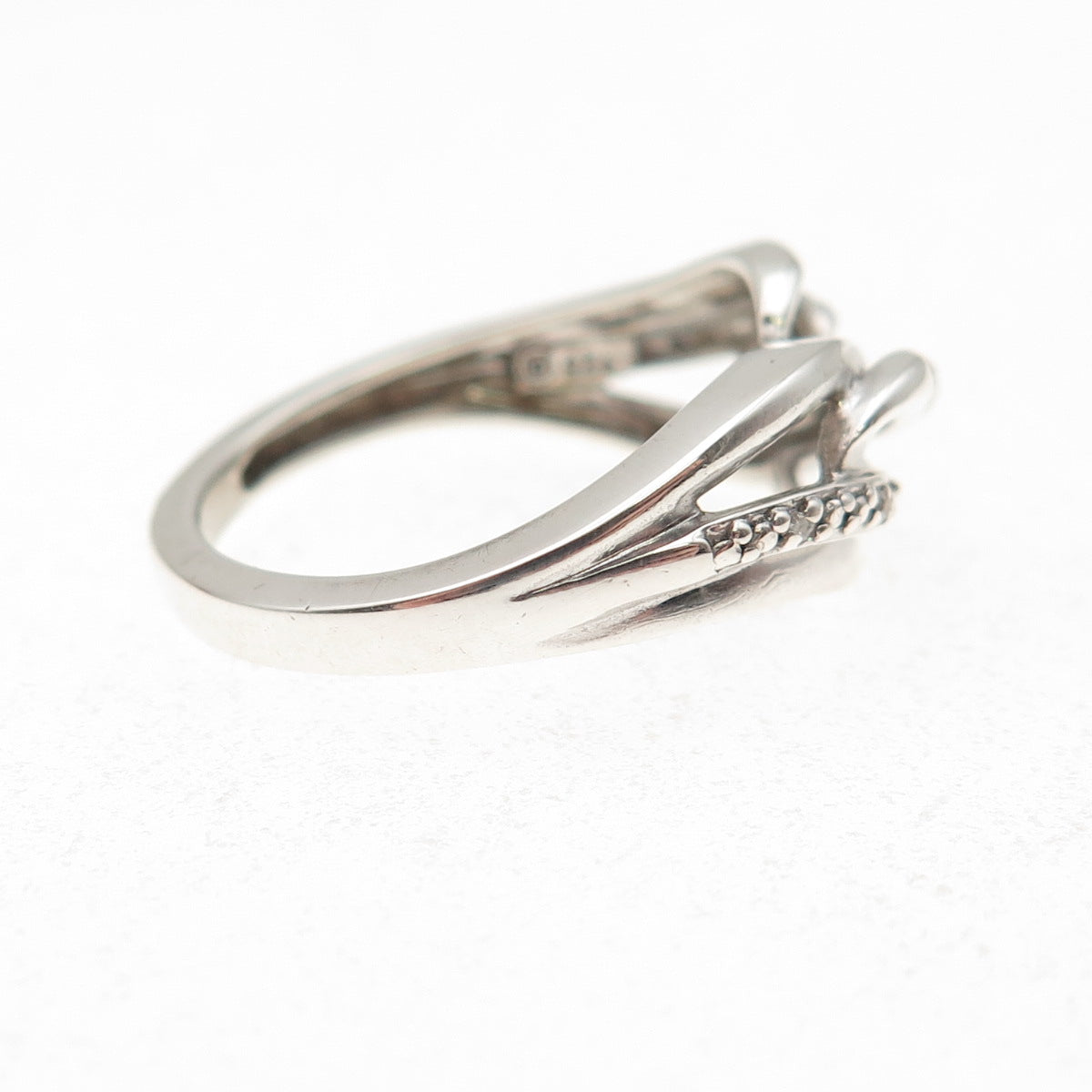 925 Sterling Silver Real Round-Cut Black & White Diamond Twisted Ring Size 7