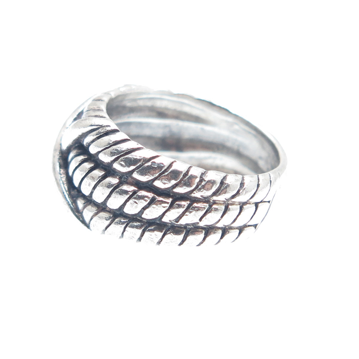 KEN CRAFTS 925 Sterling Silver Vintage Crisscross Oxidized Ring Size 5.75