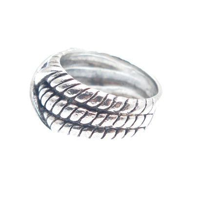 KEN CRAFTS 925 Sterling Silver Vintage Crisscross Oxidized Ring Size 5.75