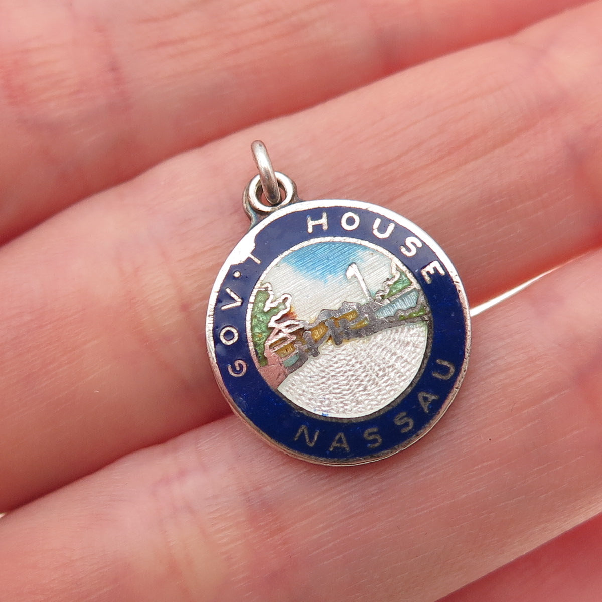 Breadner Co. 925 Sterling Vintage Enamel Government House Nassau Charm Pendant
