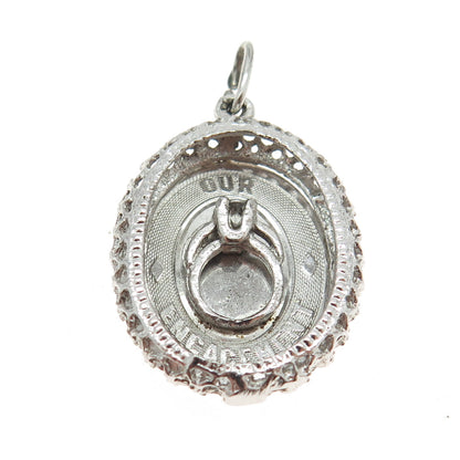 925 Sterling Silver Vintage C Z "Our Engagement" Oval Pendant