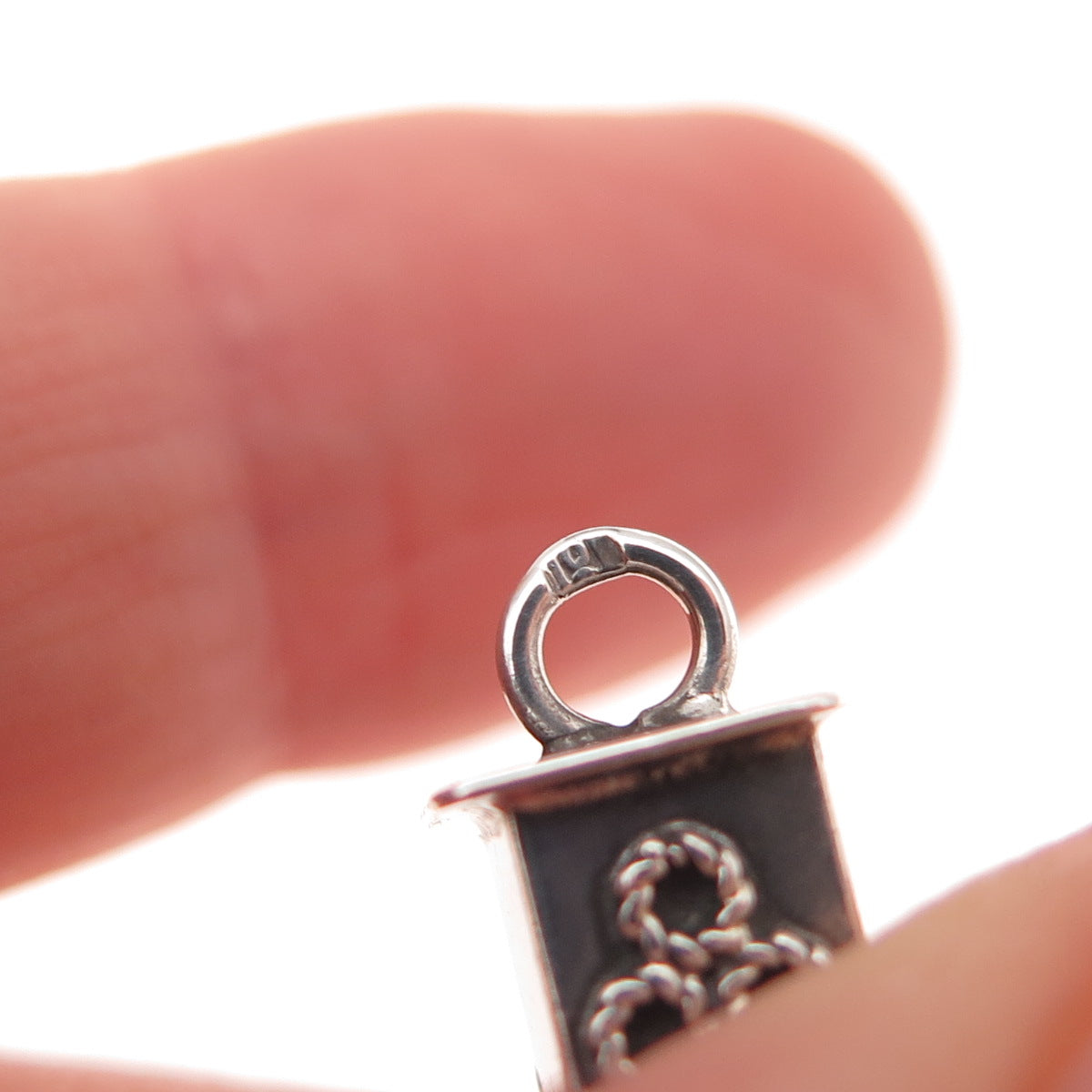 925 Sterling Silver Vintage Mezuzah Oxidized Charm Pendant
