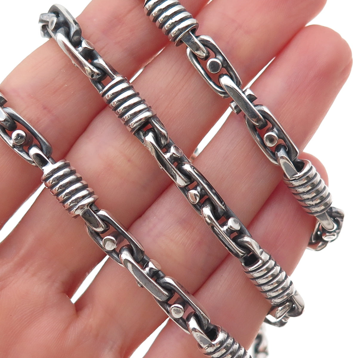 Braccio 925 Sterling Silver Vintage Anchor Chain Necklace 22"