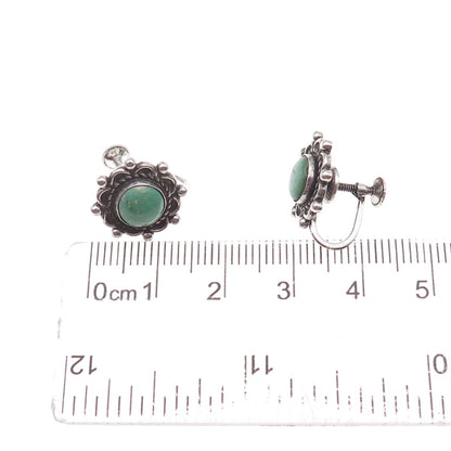 Old Pawn 925 Sterling Silver Vintage Turquoise Floral Tribal Screw Back Earrings