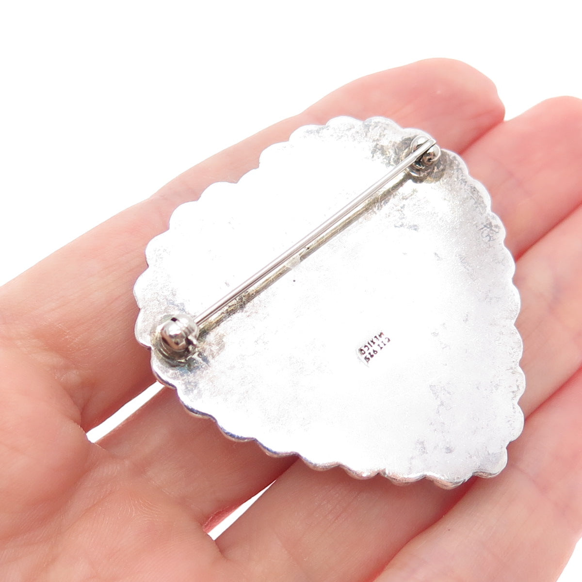 925 Sterling Silver Vintage CII Mexico Oxidized Beaded Heart Pin Brooch