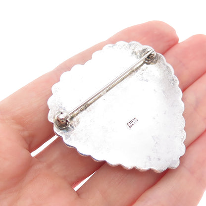 925 Sterling Silver Vintage CII Mexico Oxidized Beaded Heart Pin Brooch