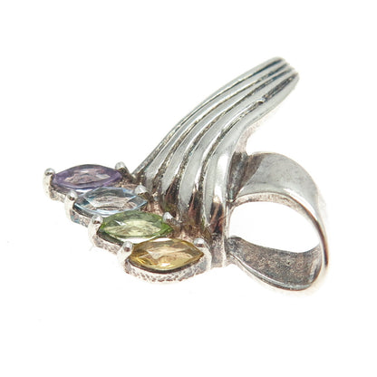 925 Sterling Silver Vintage Real Blue Topaz Amethyst Peridot & Citrine Pendant