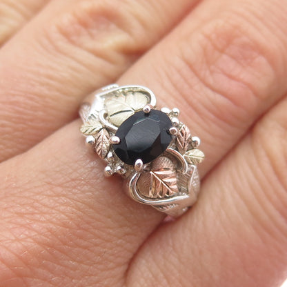 COLEMAN CO 12K Gold 925 Sterling Silver Vintage Real Black Spinel Ring Size 8.25