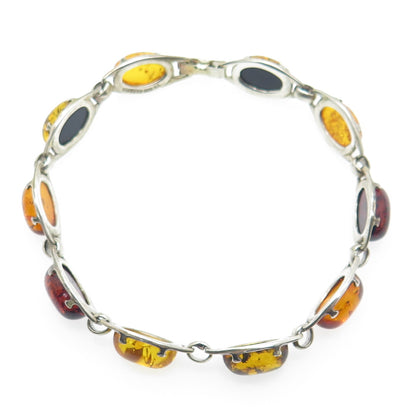 VALERIO V8 Sterling Silver Vintage Poland Baltic Amber Tennis Link Bracelet 8"