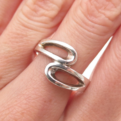 925 Sterling Silver Vintage Modernist Bypass Oxidized Ring Size 9