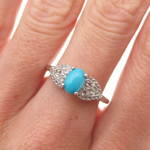 Chuck Clemency 925 Sterling Silver Real Turquoise & White Topaz Ring Size 8.25