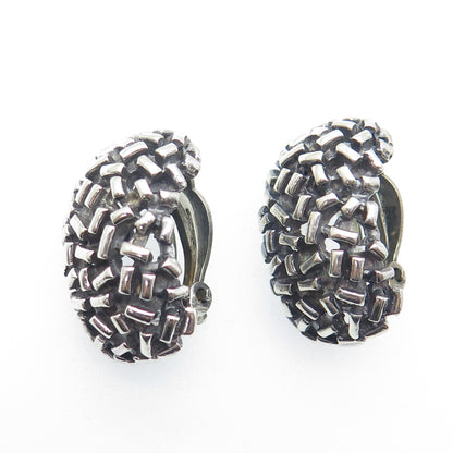 925 Sterling Silver Vintage Mexico Brutalist Oxidized Clip On Earrings