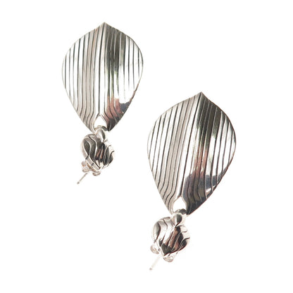 Elizabeth Rand Sterling Silver Vintage Modernist Petal Oxidized Dangle Earrings