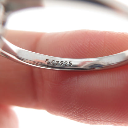 925 Sterling Silver Blue Oval-Cut & White Round-Cut Shaped C Z Ring Size 8.25