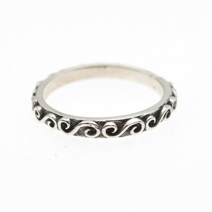 925 Sterling Silver Vintage Stackable Swirl Oxidized Band Ring Size 5.5