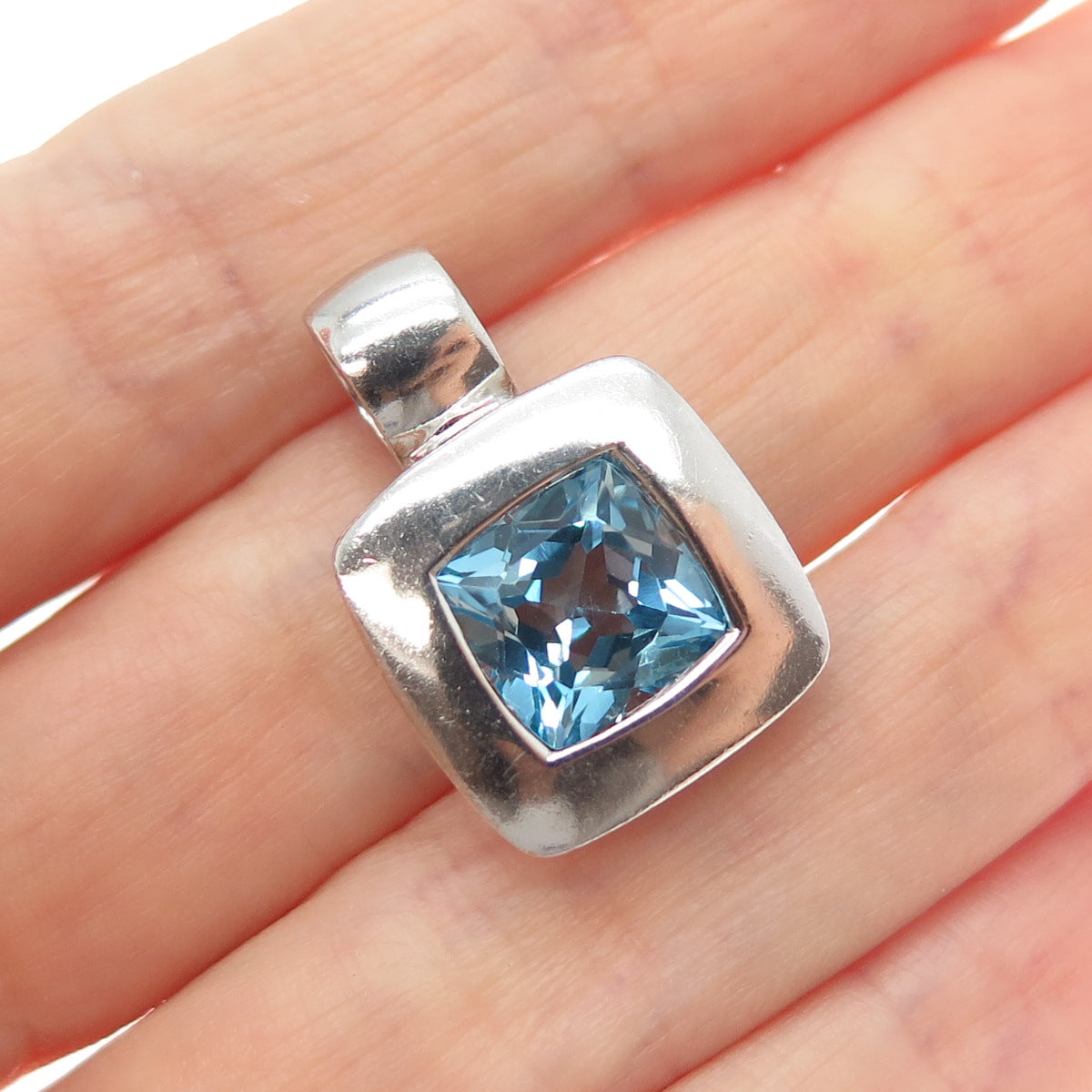 PB PAUL BRACKNA 925 Sterling Silver Vintage Blue Topaz Minimalist Charm Pendant