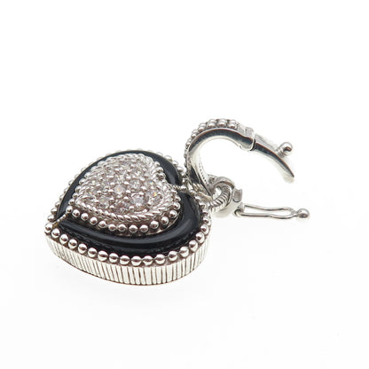 JUDITH RIPKA 925 Sterling Silver Real Black Onyx & C Z Heart Charm Pendant
