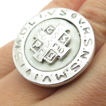 925 Sterling Silver Vintage Enamel Saint Benedict Religious Ring Size 6.25