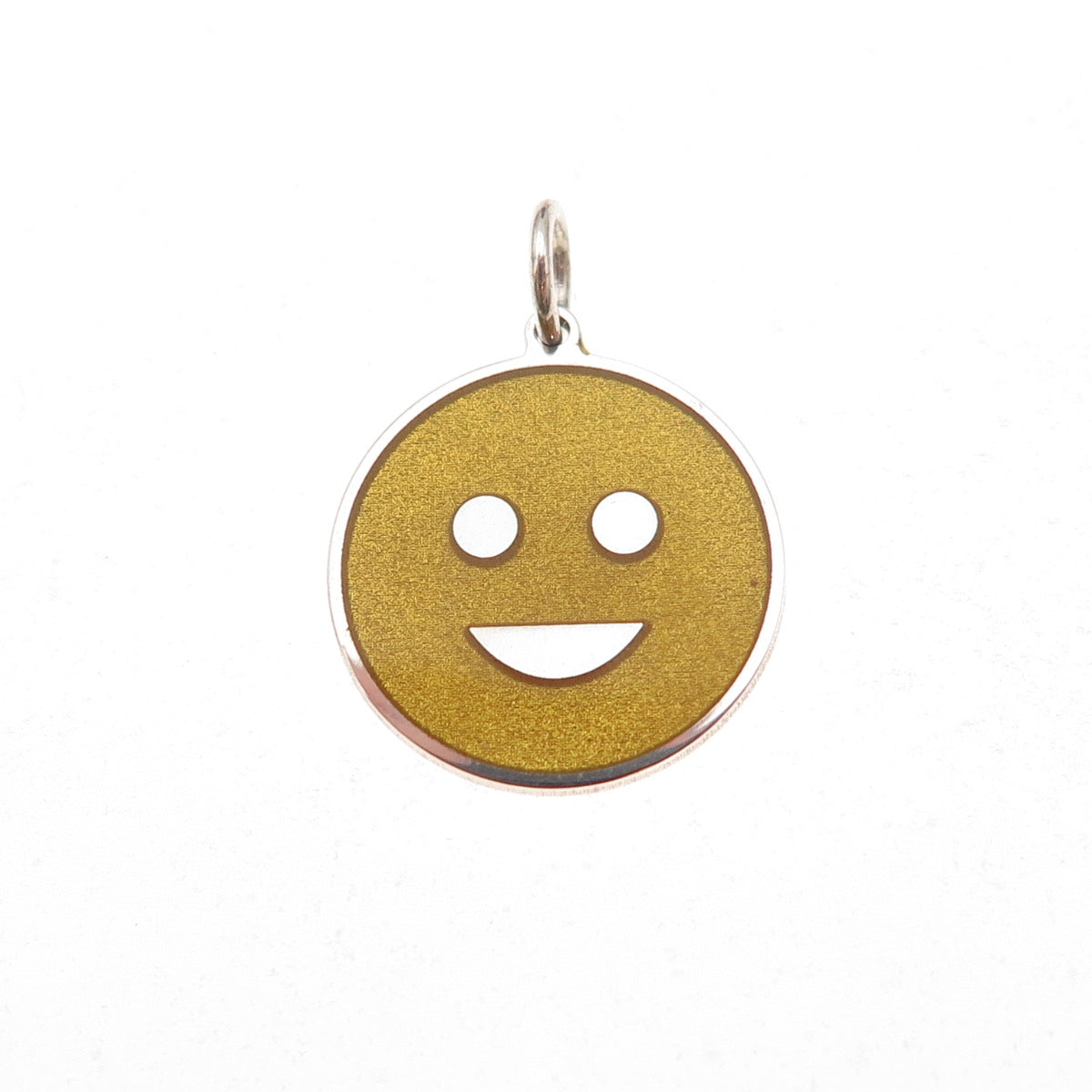 925 Sterling Silver Yellow Enamel Smiling Face Emoji Charm Pendant