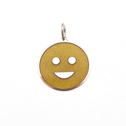 925 Sterling Silver Yellow Enamel Smiling Face Emoji Charm Pendant