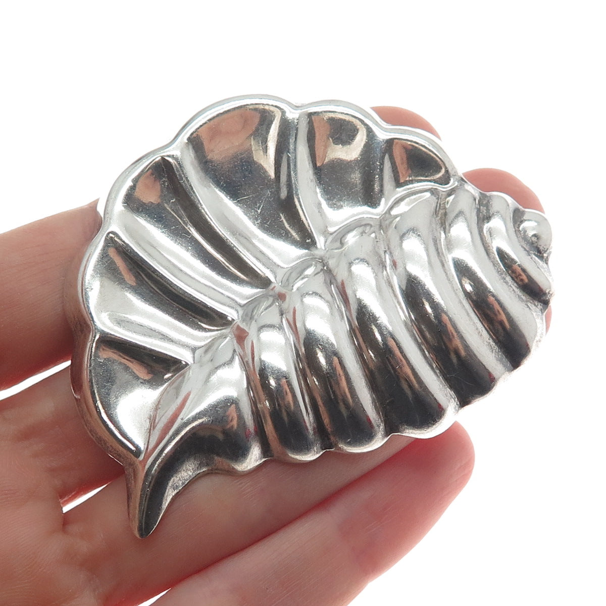 925 Sterling Silver Vintage Mexico Modernist Puffy Seashell Pin Brooch