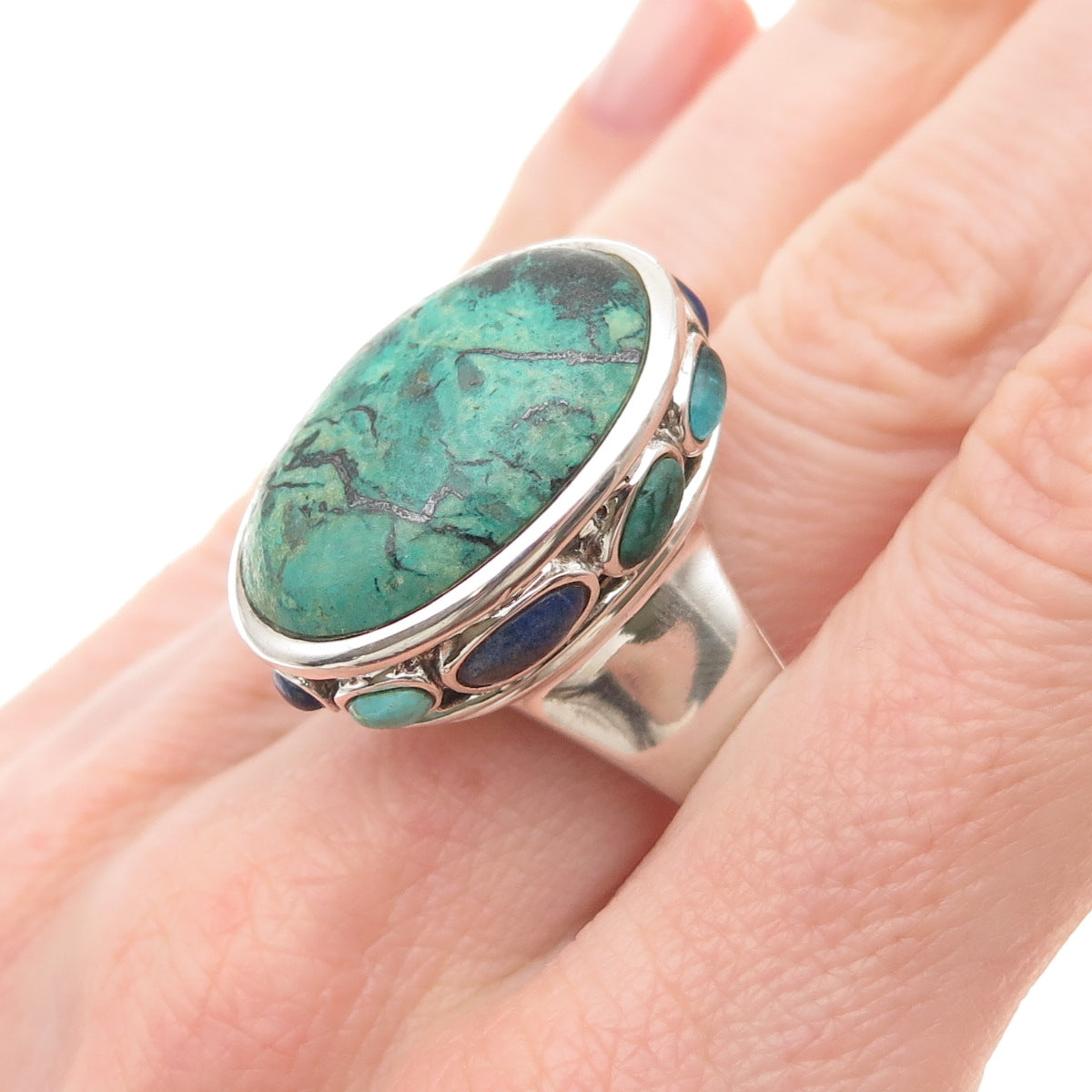 Barse 925 Sterling Silver Vintage Real Turquoise & Malachite Ring Size 9