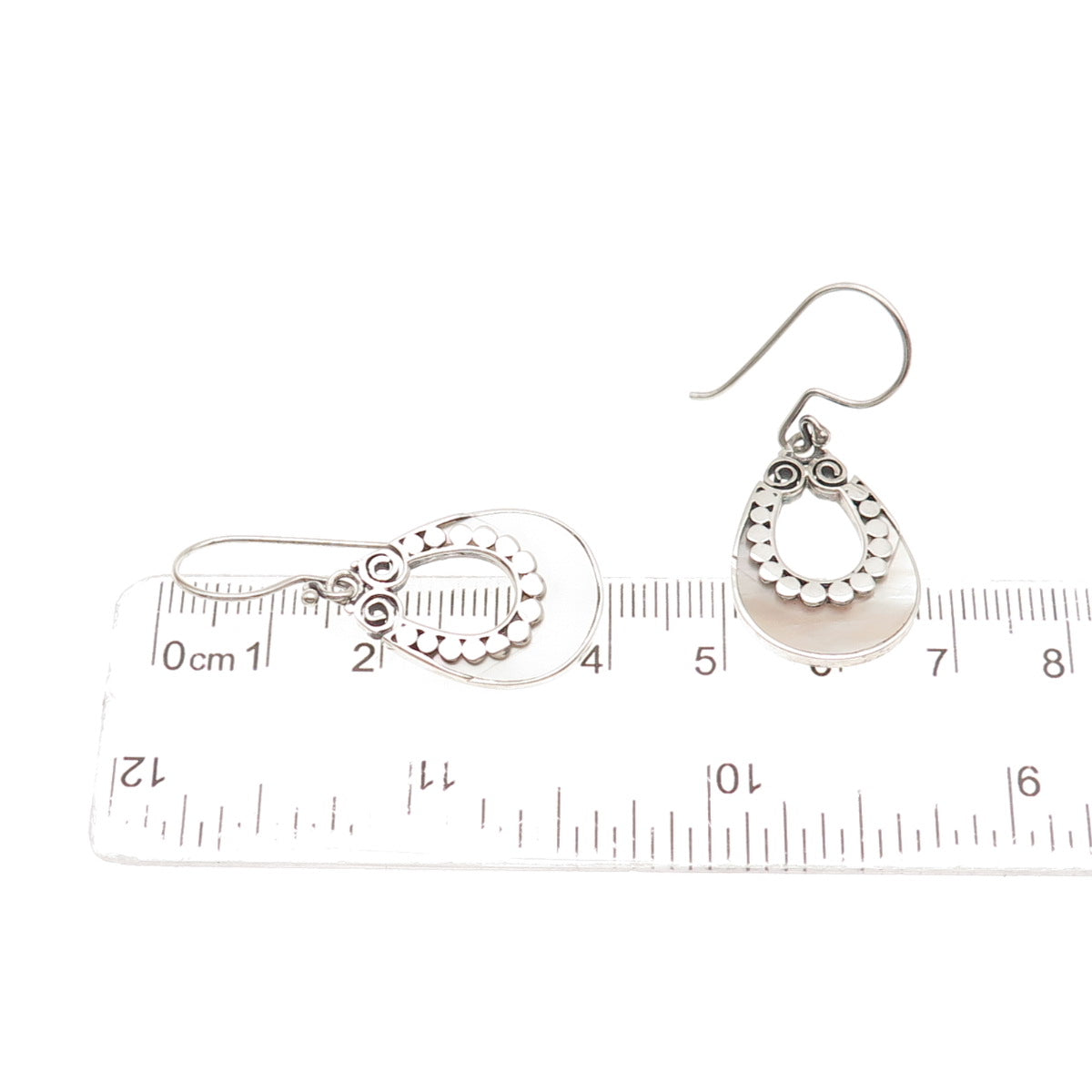 ATI Annika Witt 925 Sterling Vintage Real MOP Modernist Dotted Dangle Earrings