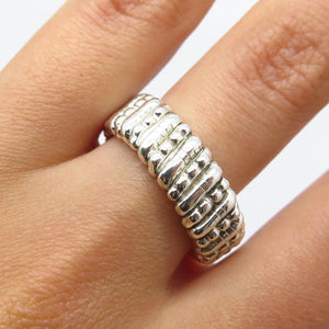 925 Sterling Silver Vintage Beaded & Bar Band Ring Size 7.75