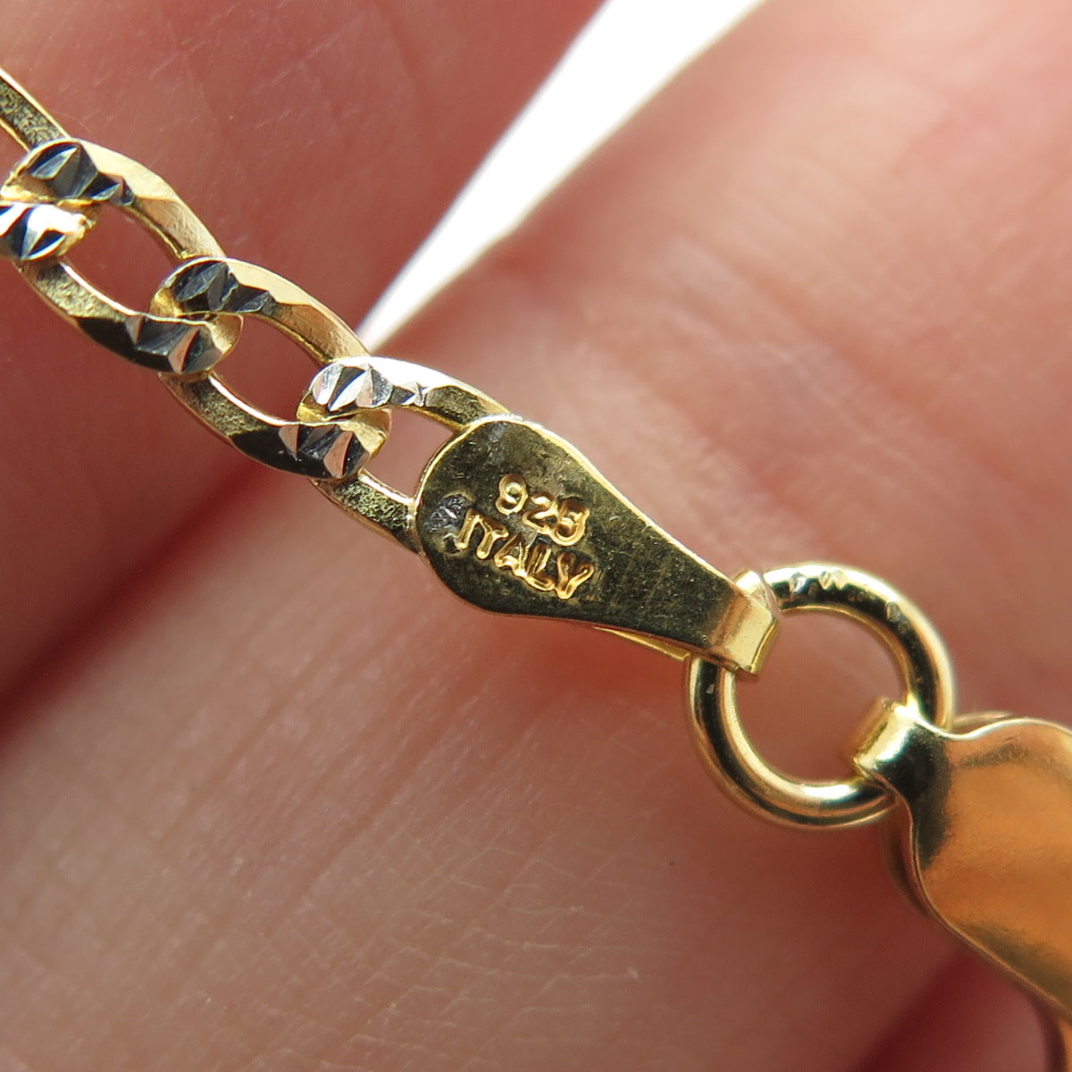 P. LUX 925 Sterling Silver Gold Plated Italy Diamond-Cut Figaro Link Bracelet 7"