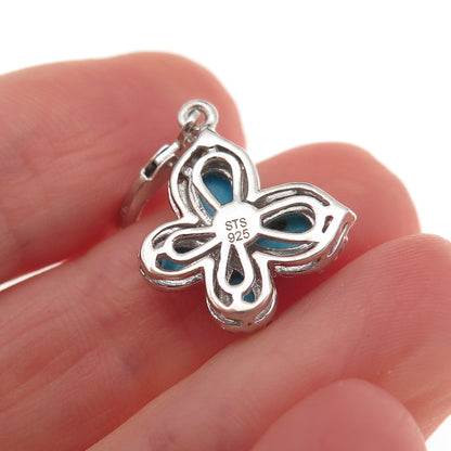 Chuck Clemency 925 Sterling Silver Real Turquoise White Topaz Butterfly Earrings