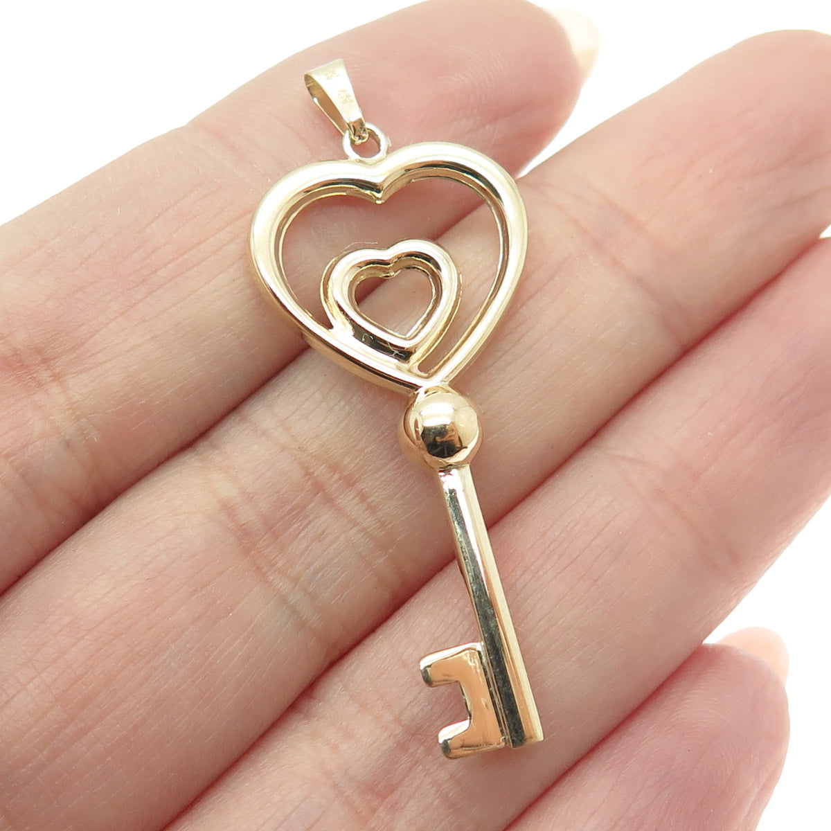 14K Yellow Gold Heart Key Charm Pendant