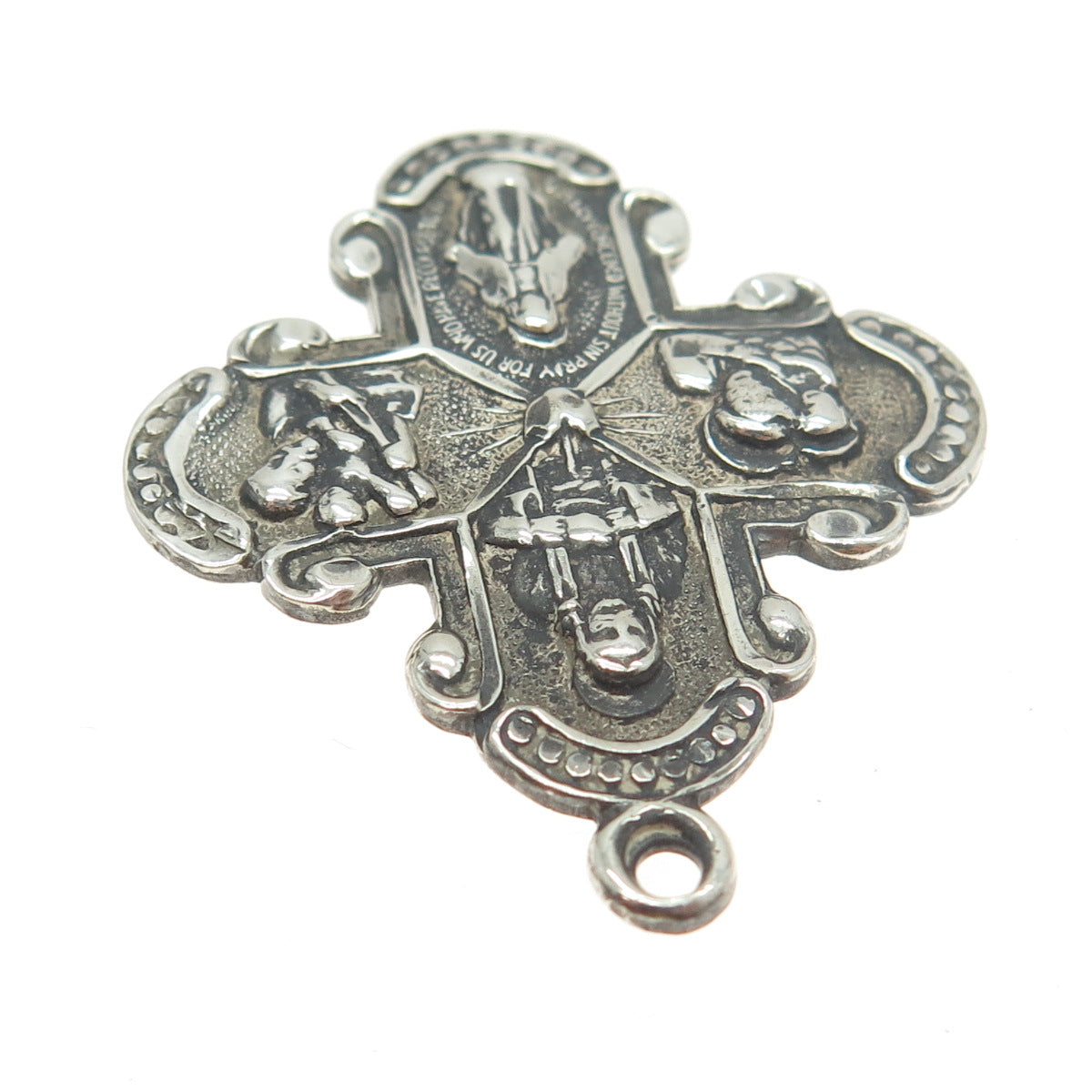 ANN GALE 925 Sterling Silver Antique Art Deco Four Way Cross Religious Pendant