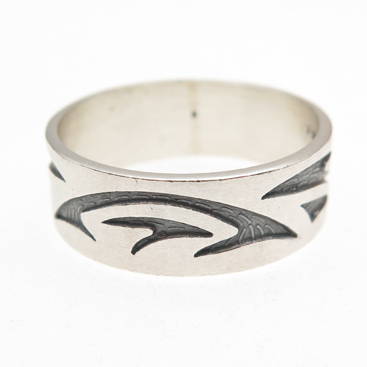 925 Sterling Silver Vintage Mexico Tribal Wave Oxidized Band Ring Size 13