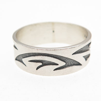 925 Sterling Silver Vintage Mexico Tribal Wave Oxidized Band Ring Size 13