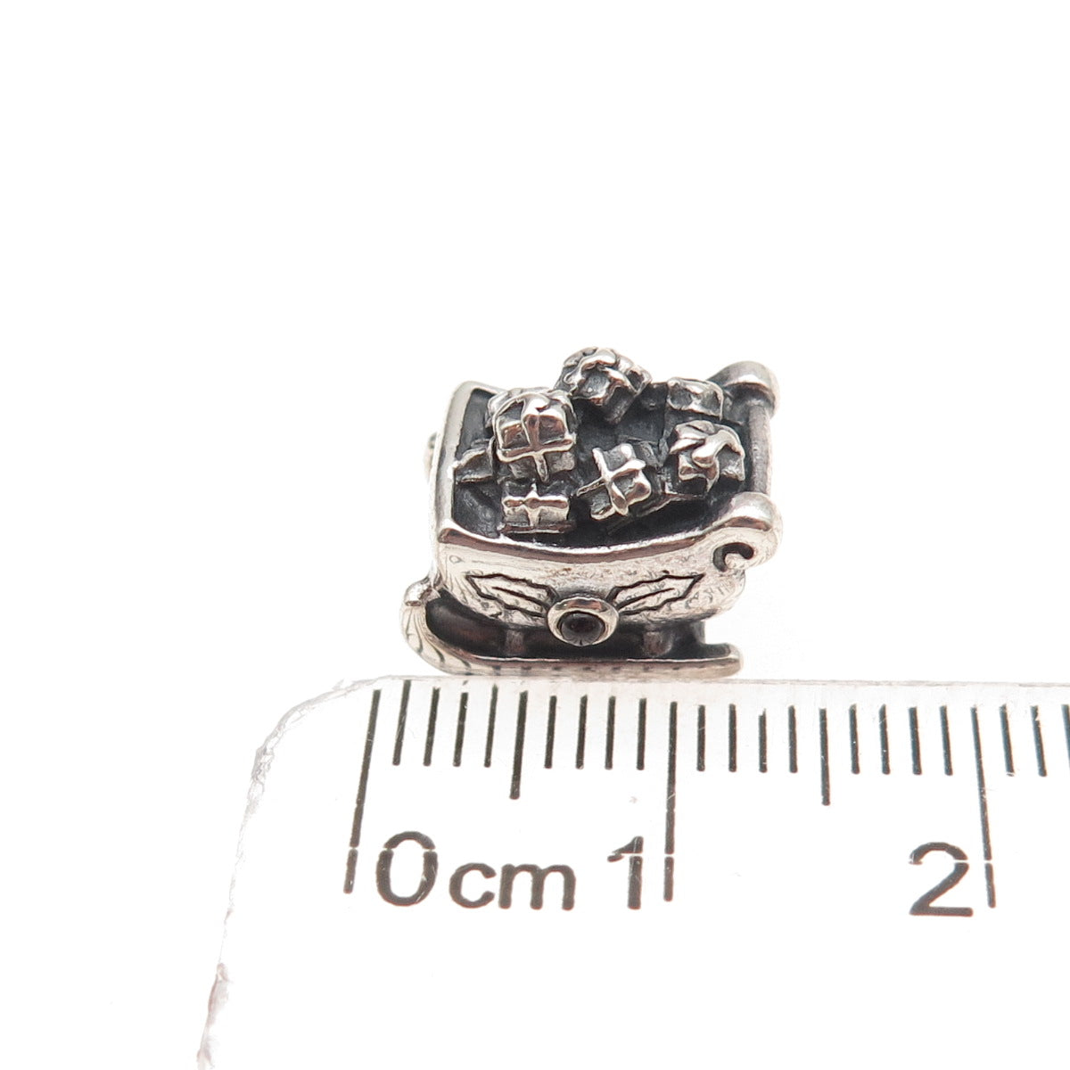 Pandora 925 Sterling Silver Real Red Garnet Santa's Sleigh Slide Bead Charm