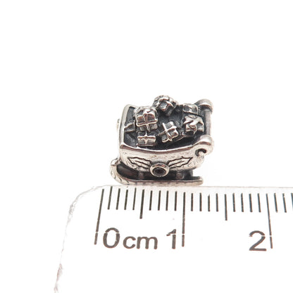 Pandora 925 Sterling Silver Real Red Garnet Santa's Sleigh Slide Bead Charm