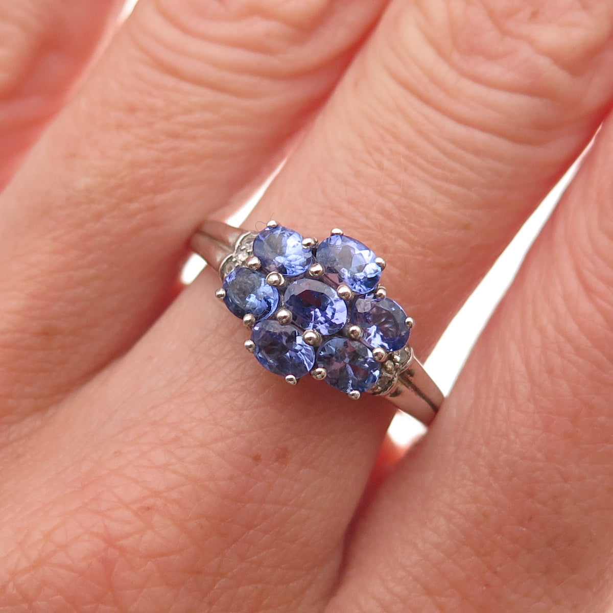 Chuck Clemency 925 Sterling Silver Real Oval-Cut Tanzanite Floral Ring Size 8.25