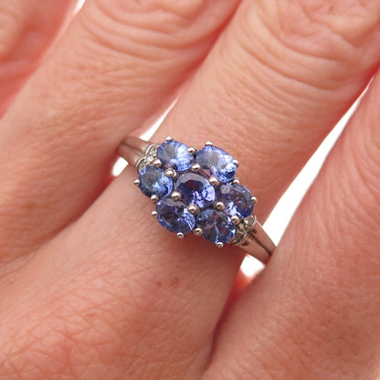 Chuck Clemency 925 Sterling Silver Real Oval-Cut Tanzanite Floral Ring Size 8.25