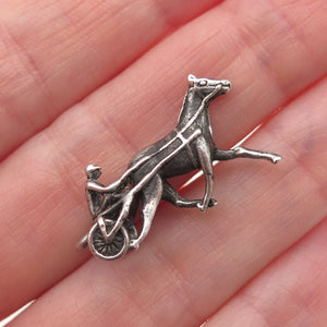 925 Sterling Silver Antique Art Deco Jockey & Racing Horse Oxidized 3D Miniature