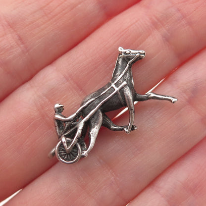 925 Sterling Silver Antique Art Deco Jockey & Racing Horse Oxidized 3D Miniature