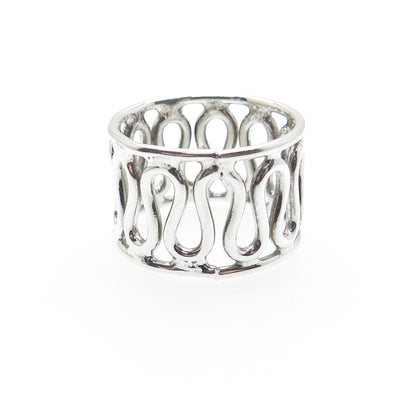 925 Sterling Silver Vintage Modernist Zig Zag Band Ring Size 10.25