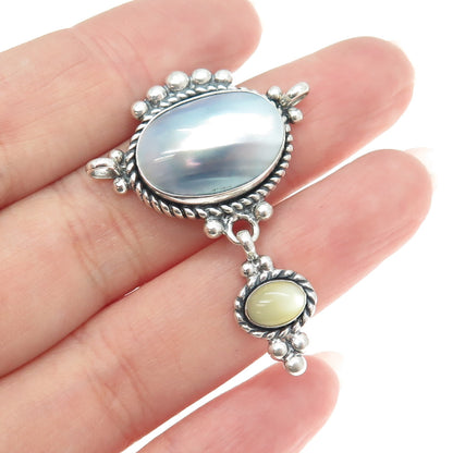 QUOC TURQUOICE 925 Sterling Silver Vintage Mother-of-Pearl & Gray Pearl Pendant